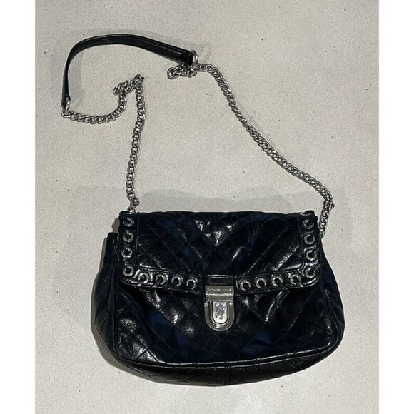 MICHAEL KORS Rivet QUILTed BLACK LEATHER GOLD CLUTCH SHOULDER HAND BAG Purse - Picture 2 of 7